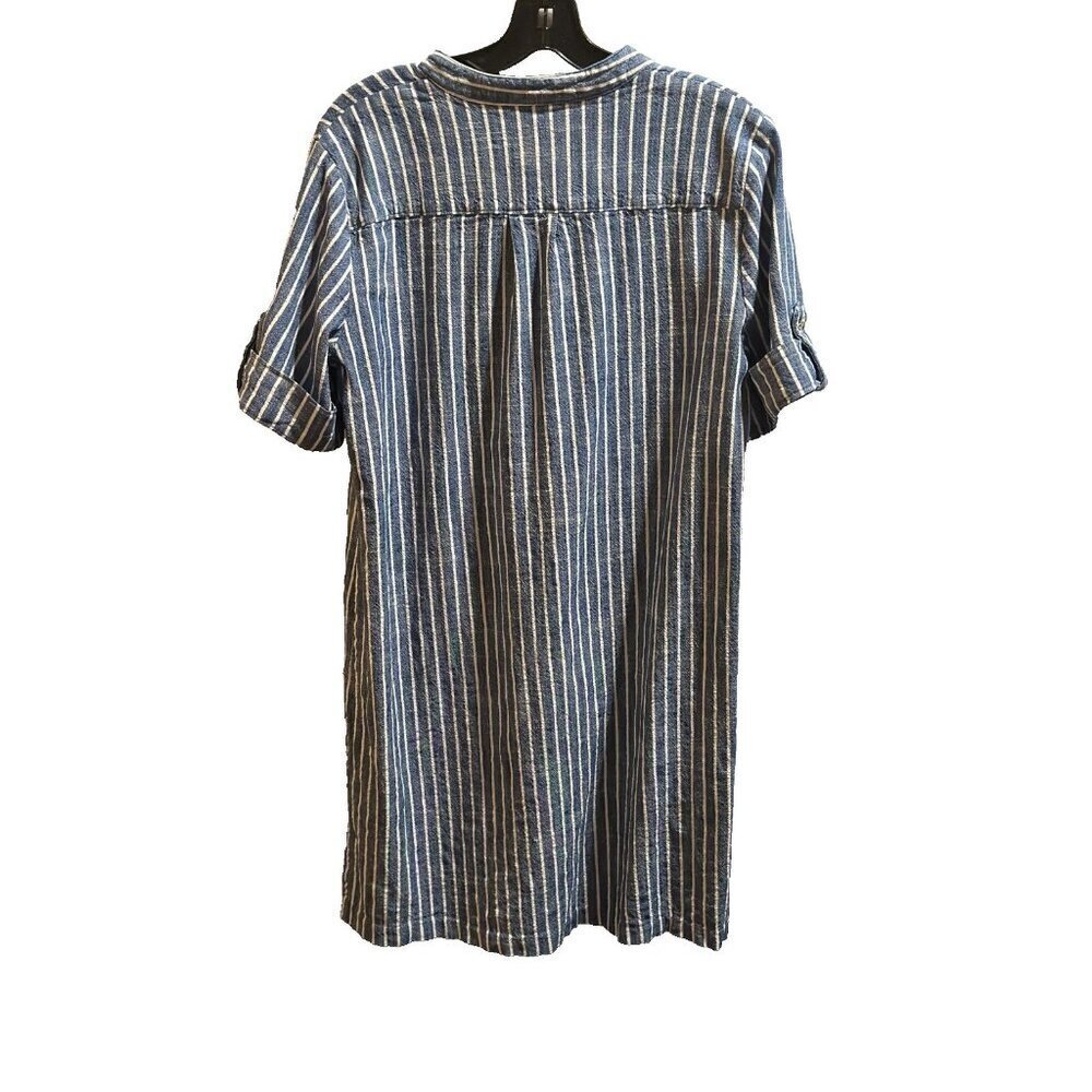 Anne Klein Womens Size 16 Nautical Blue White Stripe Shift Dress Zip Front - Picture 2 of 9
